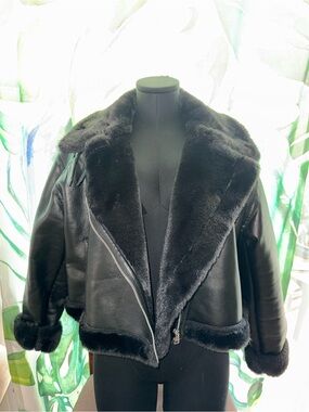 H&M Black Faux Shearling Leather Jacket - Women